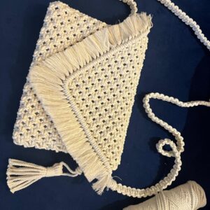 Boho Macramé Triangle Sling Pouch – Fringe Flap & Tassel